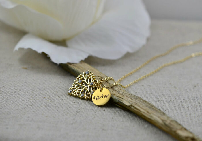 Crystal Heart Personalised Necklace, Gold Heart Charm Name Necklace, Stainless Steel Gold Mothers Day Bridesmaids Birthday Necklace Jewelry