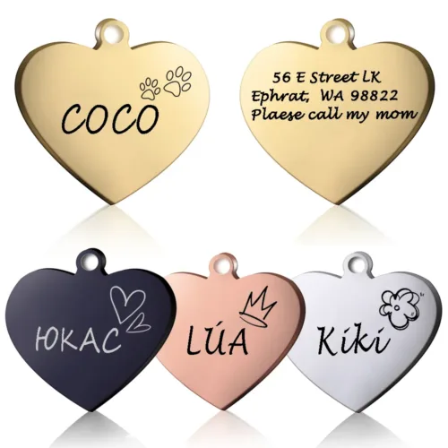 Heart Shape Engraved Pet IDs